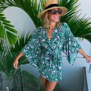 Kenny Flowers Beverly Hills Kimono Swimsuit Coverup Tropical Palm Size Small